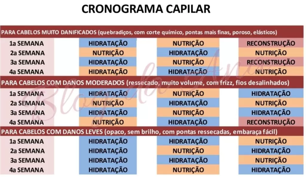 5 dicas para Rotina de Cuidados Capilares! 1 tabela cronograma capilar mensal blog da ana